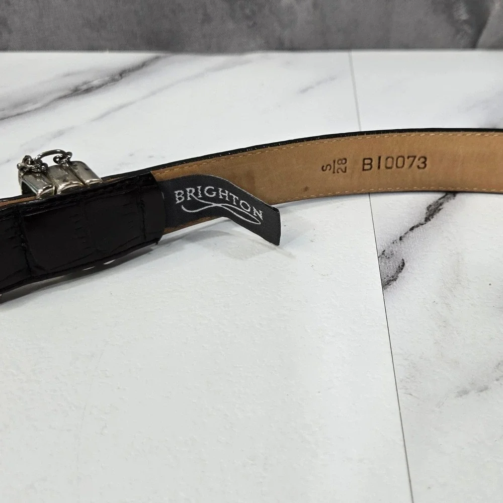 Brighton Belt Womens S 28 Black Croco Embossed Leather Silver Charms Classic